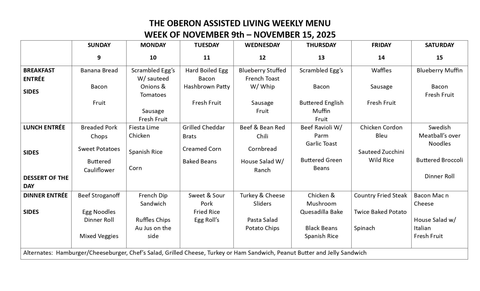Week 3 Regular Menu